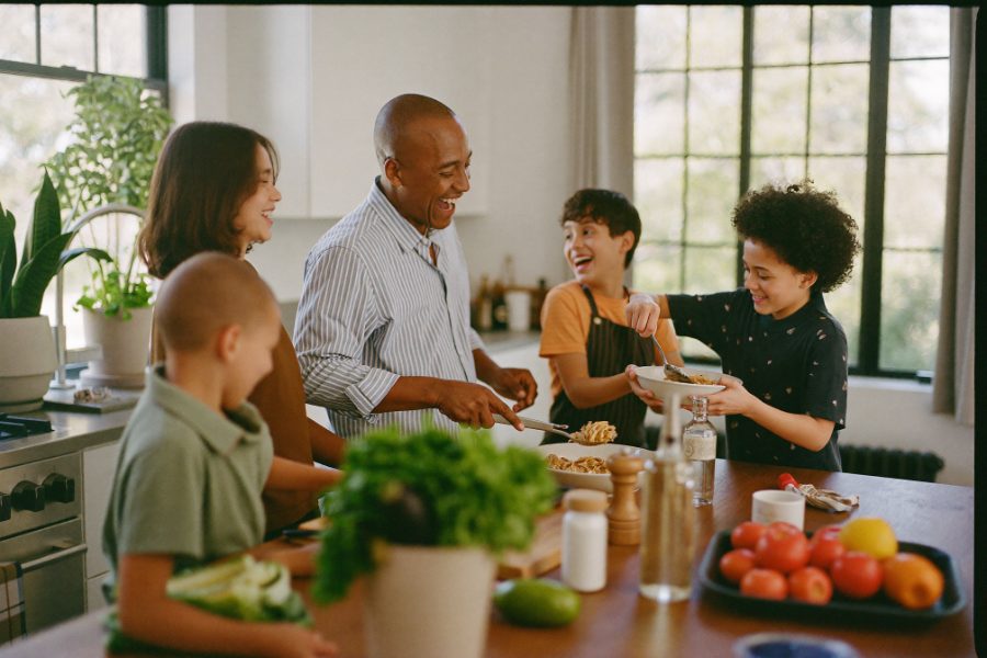 Family cooking together at home